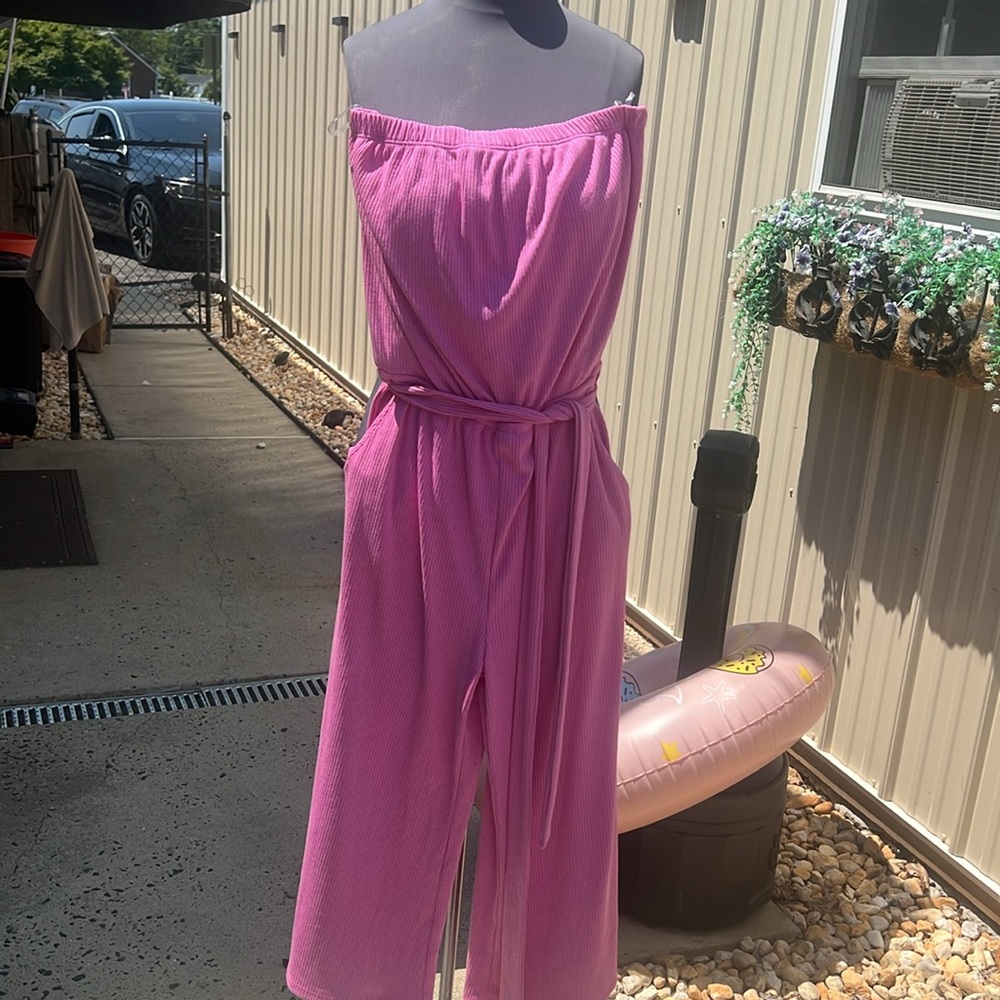 VICI Strapless Pink Ribbed Jumpsuit Size Large